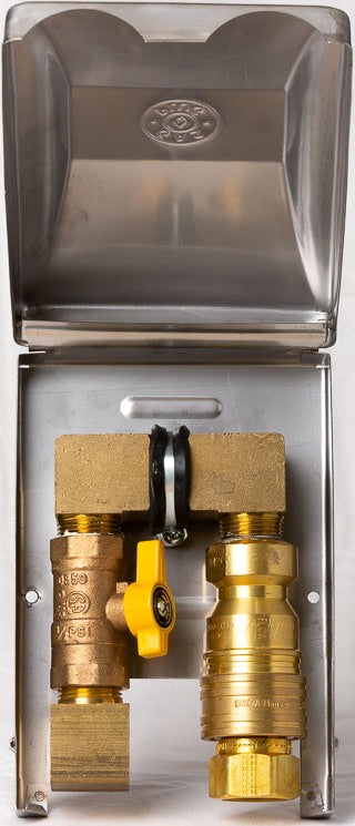 Gas Outlet Box - Burnaby Manufacturing 1/2 PSI Surface Mounted NG / LP Plug, Stainless Steel (BBQ-SS-75)