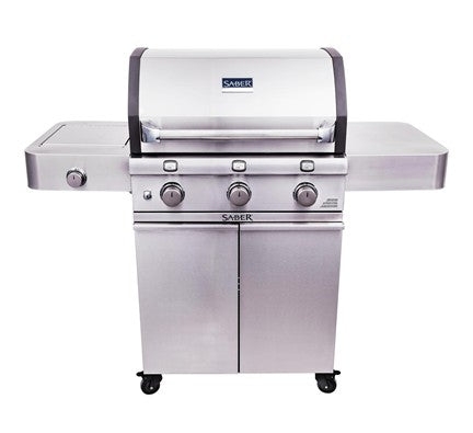 Gas Grill 3-Burner, SABER Deluxe Stainless Steel, Propane Gas, Infrared Cooking Technology
