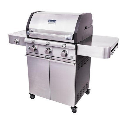 Gas Grill 3-Burner, SABER Deluxe Stainless Steel, Propane Gas, Infrared Cooking Technology