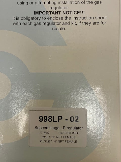 Cavagna Kosan Propane Gas Regulator - Second Stage LP - 3/4" x 3/4" NPT [998LP-02]