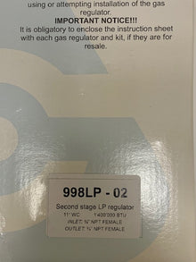 Cavagna Kosan Propane Gas Regulator - Second Stage LP - 3/4" x 3/4" NPT [998LP-02]