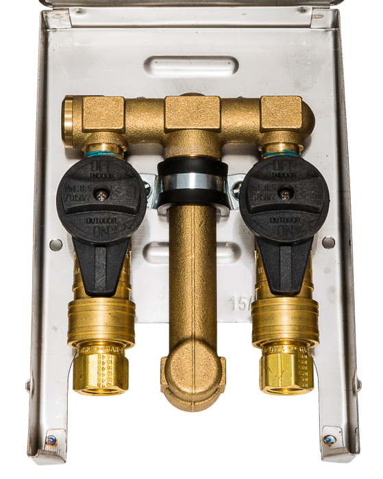 Gas Double Outlet Box - Burnaby Manufacturing 1/2 PSI Surface Mounted NG / LP Dual Plug, Stainless Steel (G0101-DBL-SS)